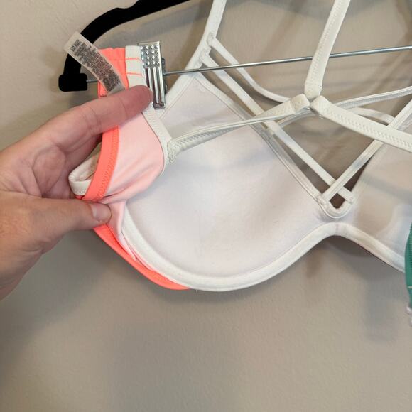 Victoria's Secret Pink Bikini Swim Top S D-DD Colorblock Strappy Beach Summer - Picture 6 of 7
